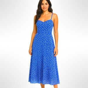 Lucy Paris Blue Polka Dot Pleated Chiffon Midi Dress Size XS